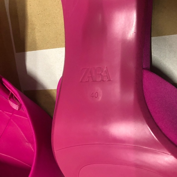 💗💗💗 ZARA Pointed toe Pink Nylon Heeled Mules Shoes, 40 - Picture 4 of 5